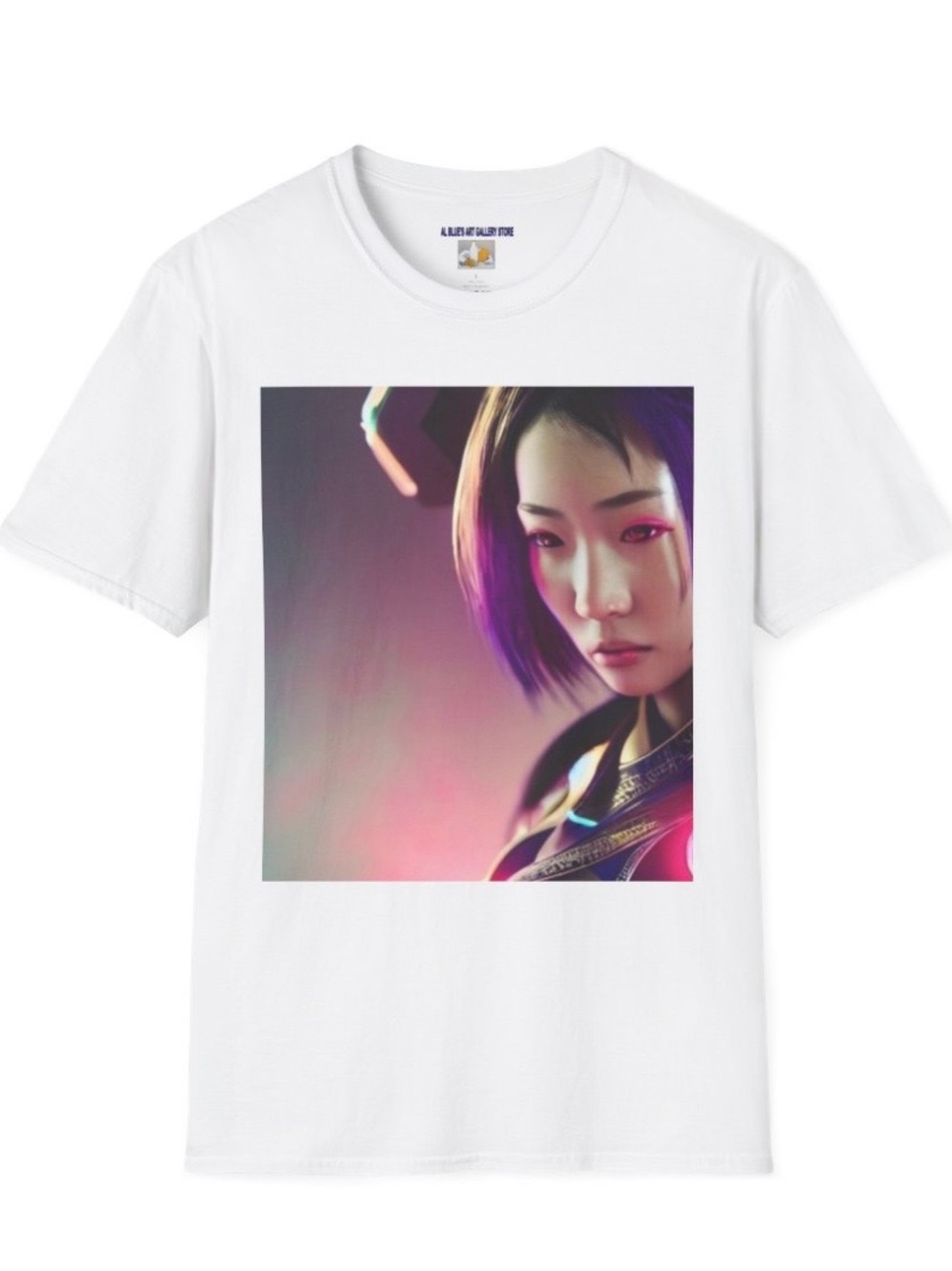 Al Blue designed,White Short Sleeve Tee with Colorful Portrait Print